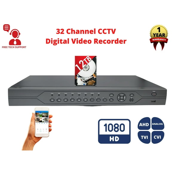 Evertech 32 Channel H.265 HD DVR Surveillance Video Recorder with 12TB Memory for Recording Playback Easy Remote Access