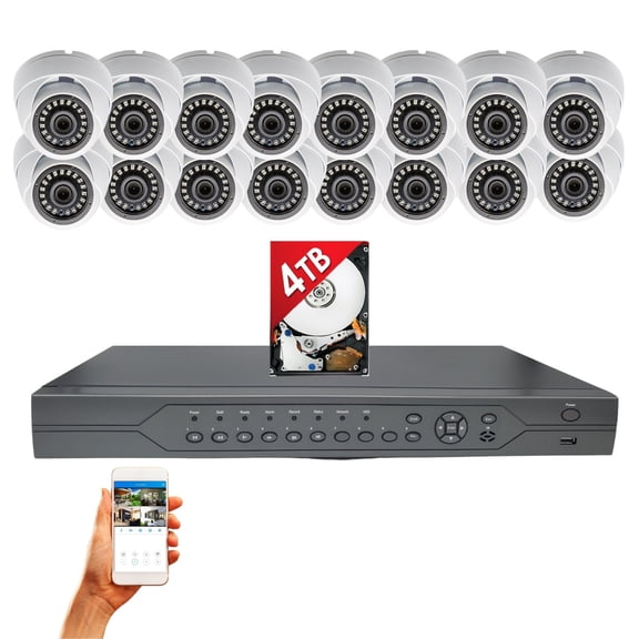 Evertech 32 Channel Surveillance Recorder with 16 x 1080p High Resolution Dome Cameras 4TB Hard Drive for Continuous Recording Easy Remote Access
