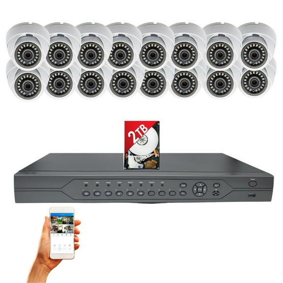 Evertech 32 Channel Surveillance Video Recorder with 16 Indoor/Outdoor 1080p HD Dome Cameras, 2TB Hard Drive for 24/7 Recording and Remote Monitoring