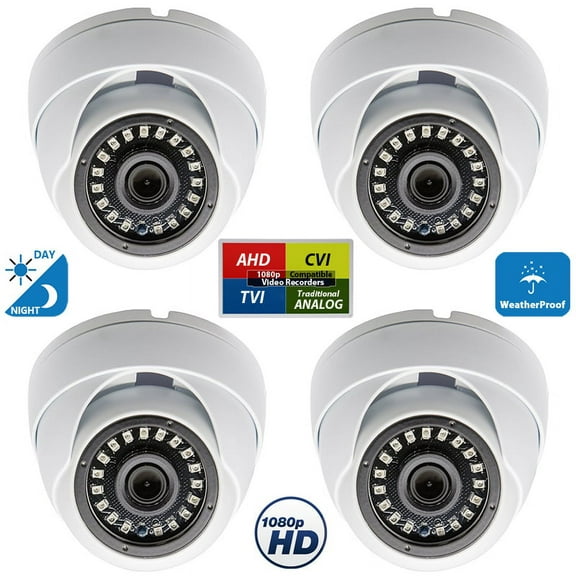 Evertech 4 Pcs 1080p TVI CVI AHD Analog Indoor Outdoor Weatherproof Night Vision Wide Angle Security Dome Camera