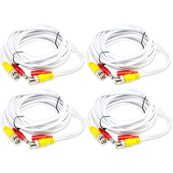 Evertech 4 Pcs 25 Feet Video Power Pre-Made Ready Made CCTV Security Camera Cable BNC Wire