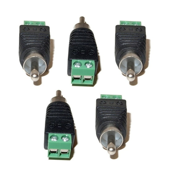 Evertech 5 Pieces Phono RCA Male Plug to AV, UTP COAX Cat5 Cat6 Cable to AV RCA Male CCTV Camera Screw Terminal Audio Video Balun Connector