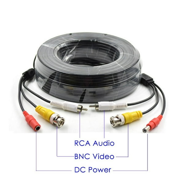 Evertech 50 Feet Black Pre-Made BNC Cable with Video Audio & Power Connections for CCTV Security Camera