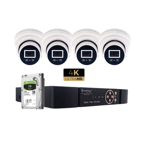 Evertech 8 Channel 4 Camera with Audio 8MP 4K IP PoE Security Surveillance System 2TB HDD