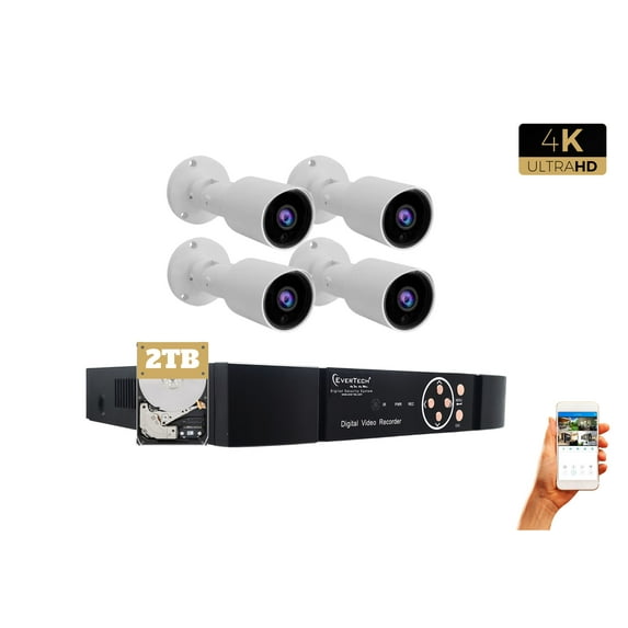 Evertech 8 Channel 4K IP PoE Security System with 6 Bullet CCTV Cameras