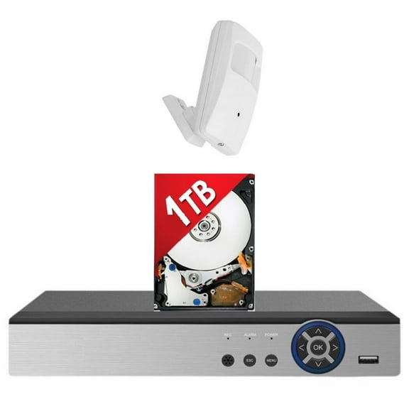 Evertech 8 Channel H.265 Surveillance Video Recorder 1TB Hard Drive and 1080P HD Motion Sensor Shape PIR Camera