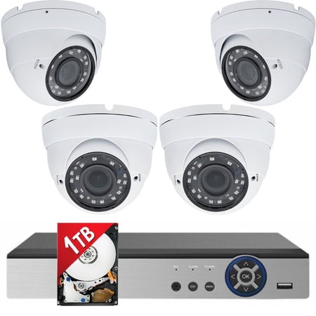 Evertech 8 Channel HD Digital Video Recorder 4 pcs 1080P Varifocal Manual Zoom Adjustable Lens Dome CCTV Security Camera System 1TB Hard Drive Remote Monitoring