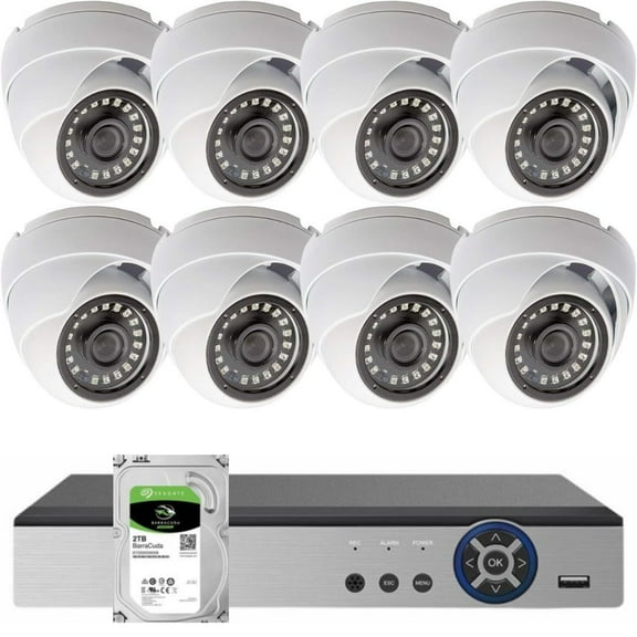 Evertech 8 Channel Security Camera System 2TB Hard Drive 1080P HD Indoor Outdoor Weatherproof CCTV Dome Camera 2.8mm Fixed Lens