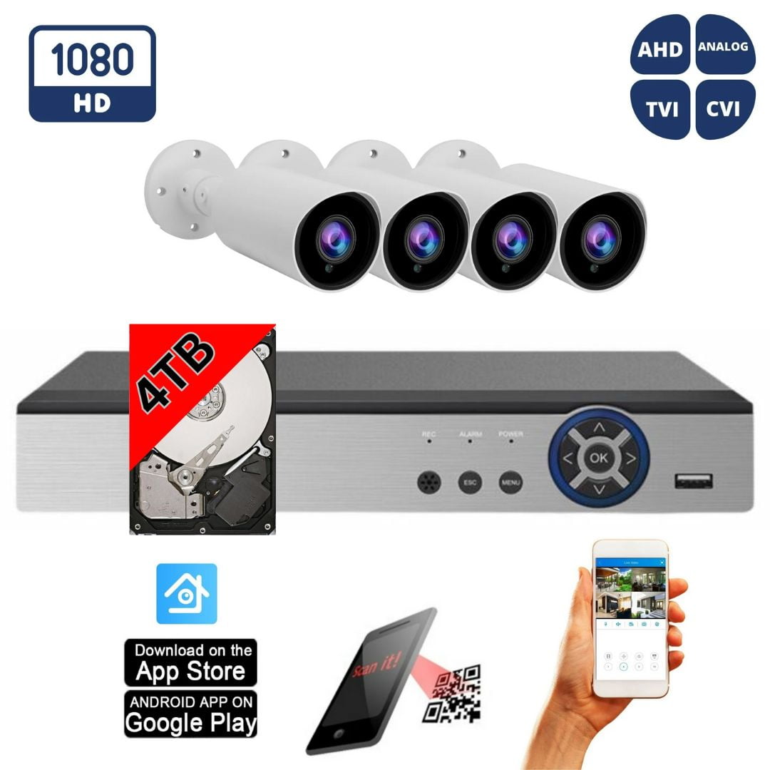 Evertech 8 Channel Security Camera System with 4pcs  1080p HD Indoor Outdoor Metal Bullet Cameras 4TB HDD