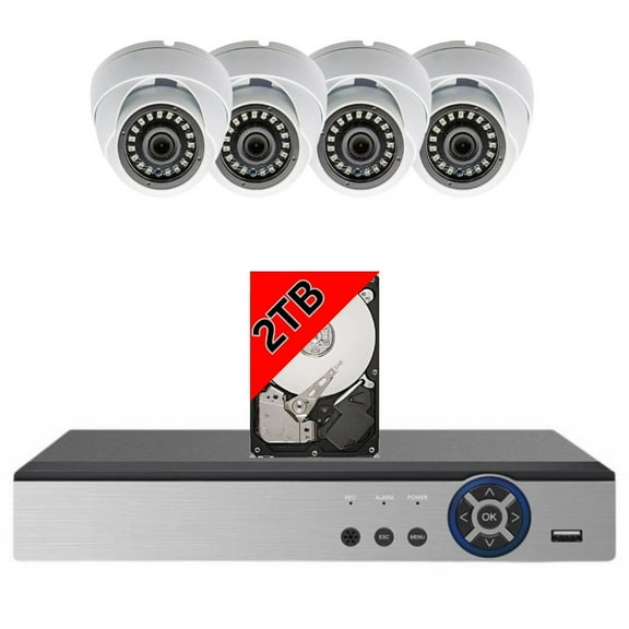 Evertech 8 Channel Security Surveillance HD DVR Recorder 2TB Hard Drive and 4 Pcs. 1080p Dome Security Cameras