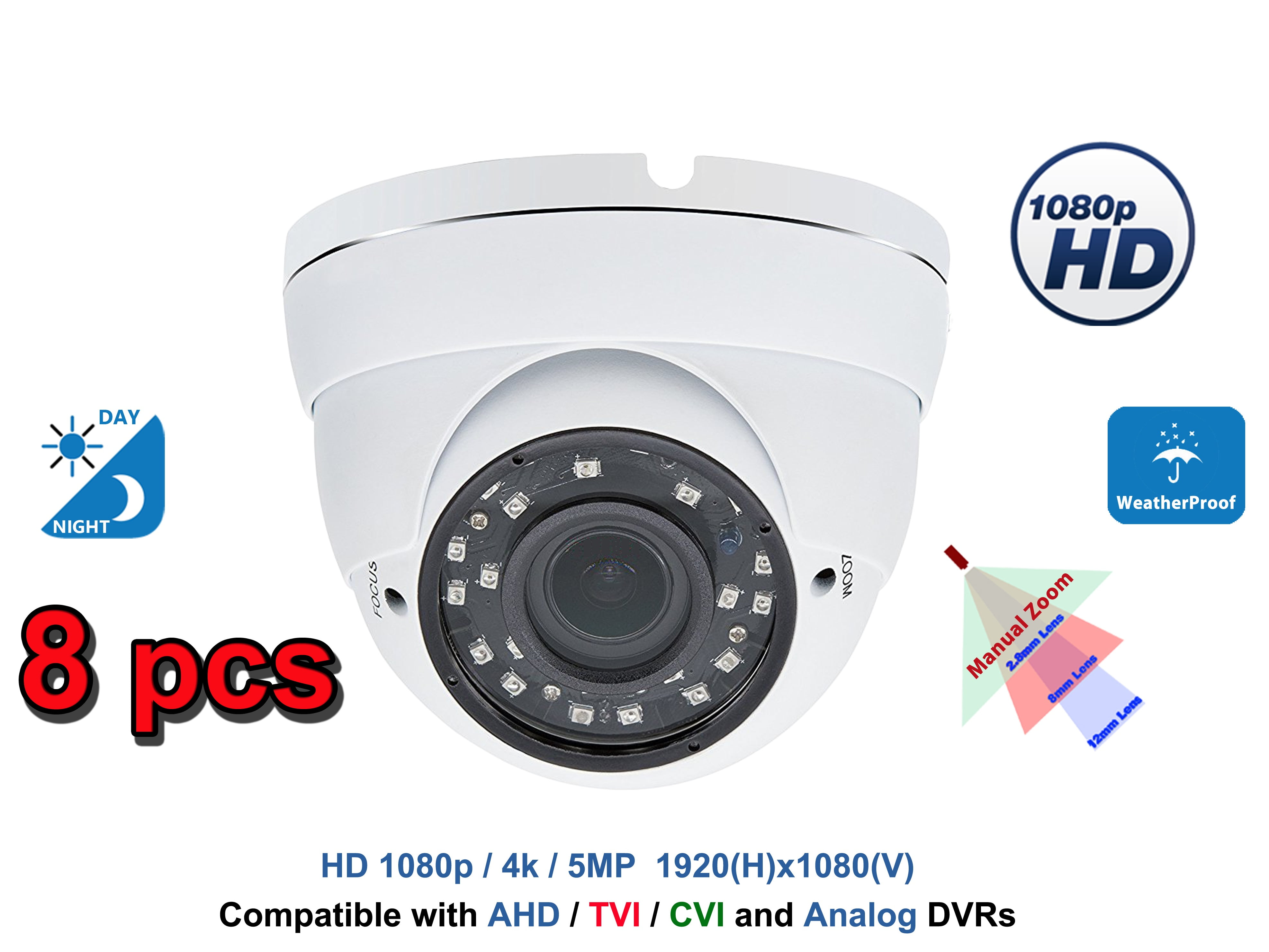 Evertech 8 Pcs. 1080P HD Indoor/Outdoor CCTV Security Camera Analog AHD ...