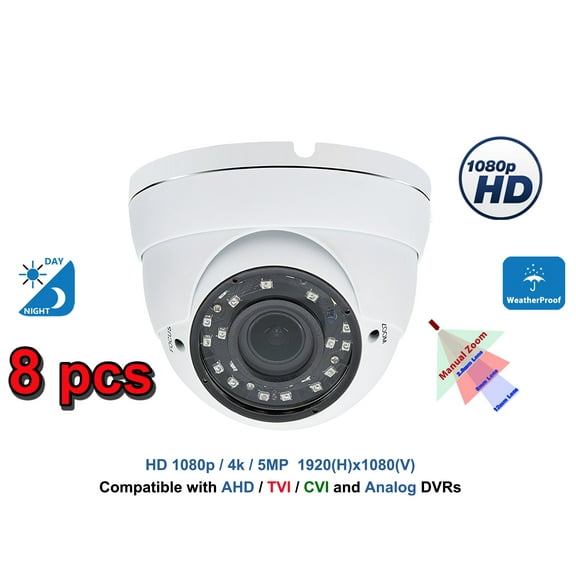 Evertech 8 Pcs. 1080P HD Indoor/Outdoor CCTV Security Camera Analog AHD TVI CVI Night Vision