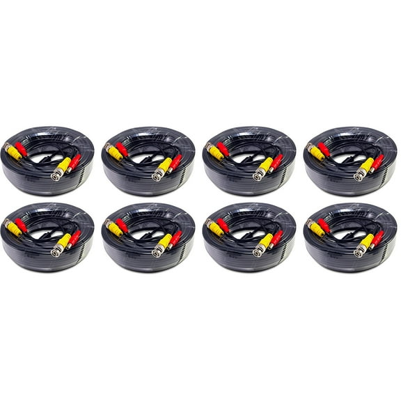 Evertech 8 Pcs 50 Feet Pre-Made Black Power and Video Cable for CCTV Security Camera