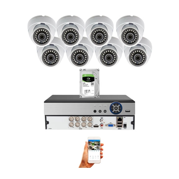 Evertech 8 channel Security Camera System with 8 x 1080P Indoor Outdoor Dome surveillance cameras 2TB Hard Drive storage for 7/24 Recording quick remote access