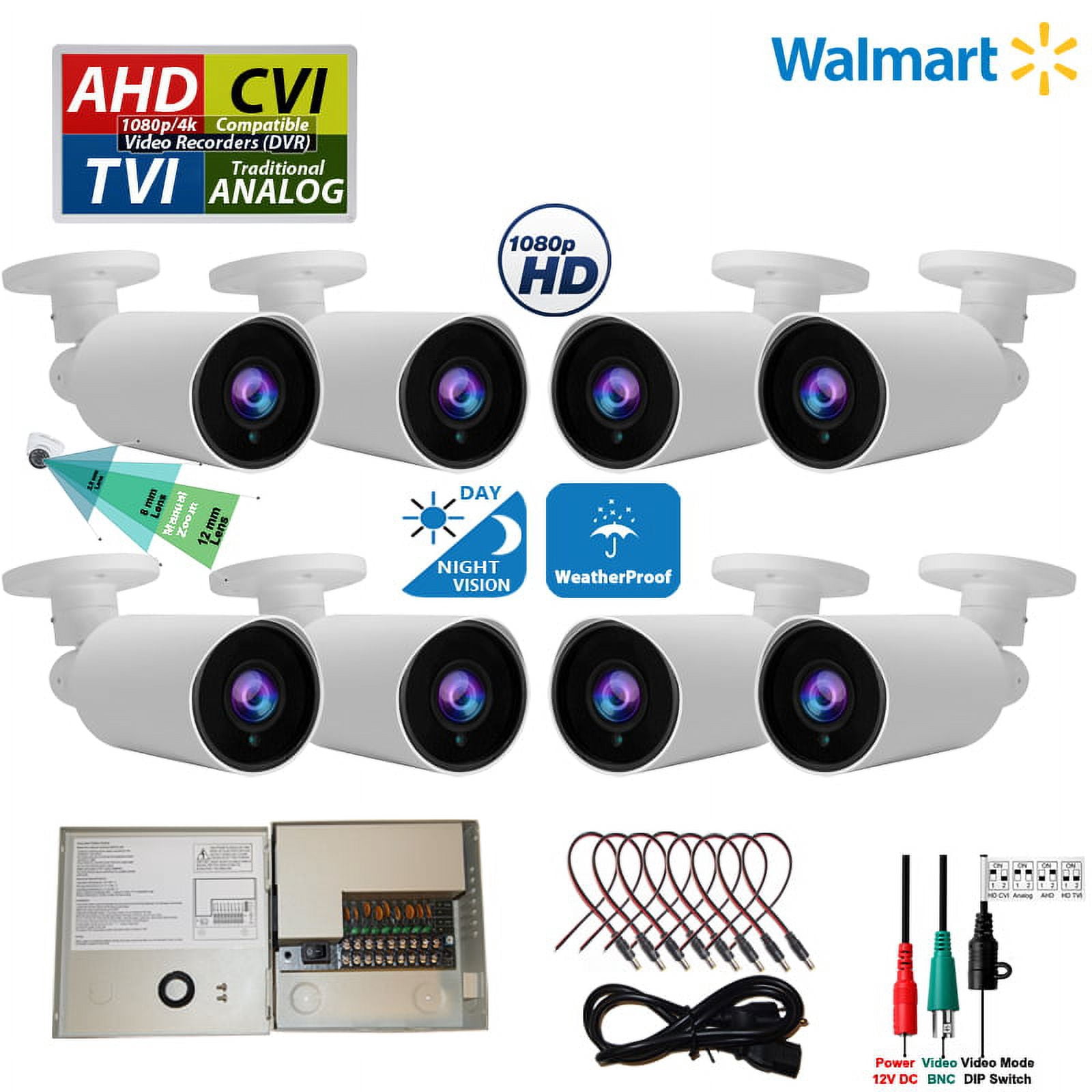 Evertech 8 pcs 1080P HD TVI AHD CVI Day Night Vision CCTV Security ...