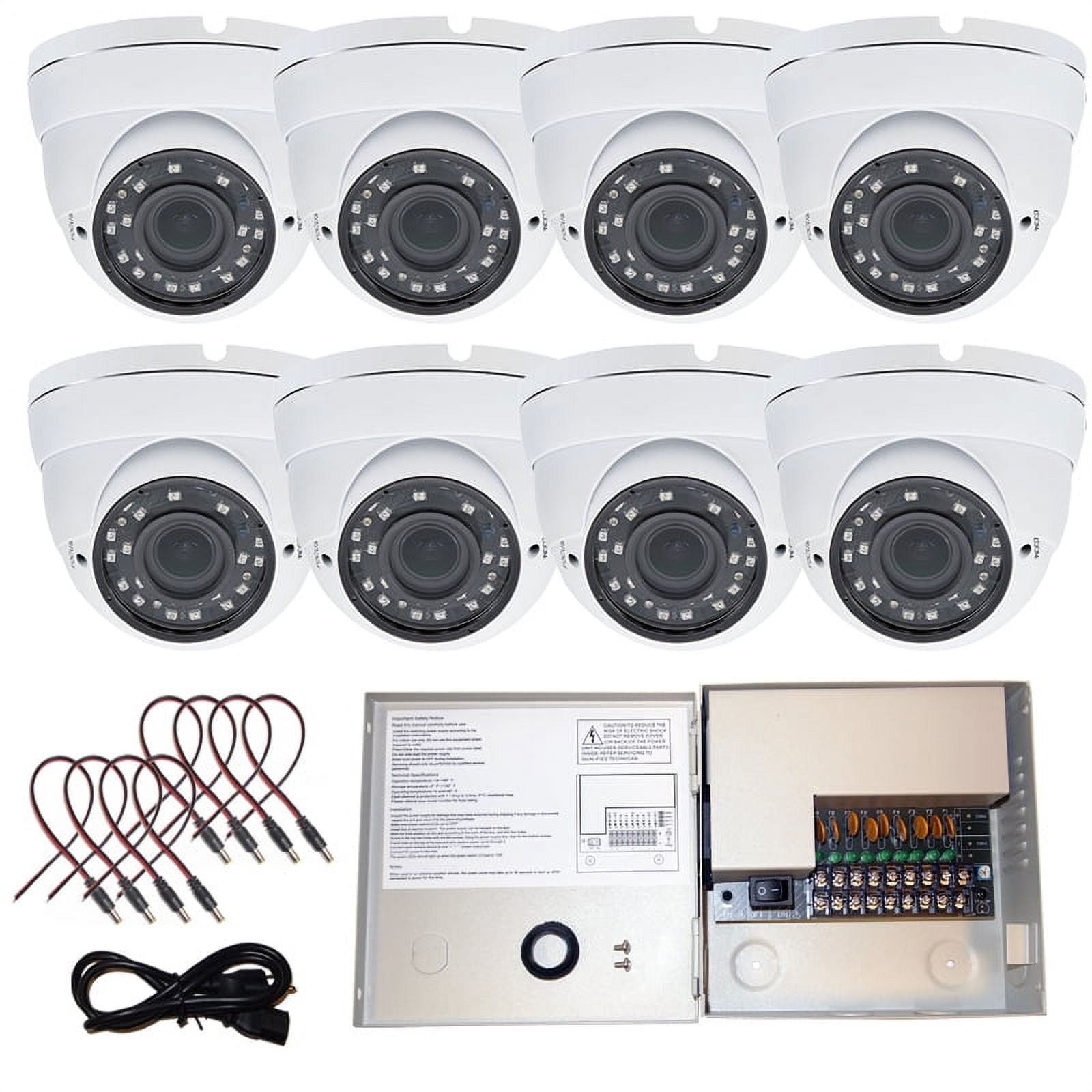 Evertech 8 pcs. 1080P HD Wired Dome CCTV Security Camera with 12V DC Power Supply Box (DVR Required)