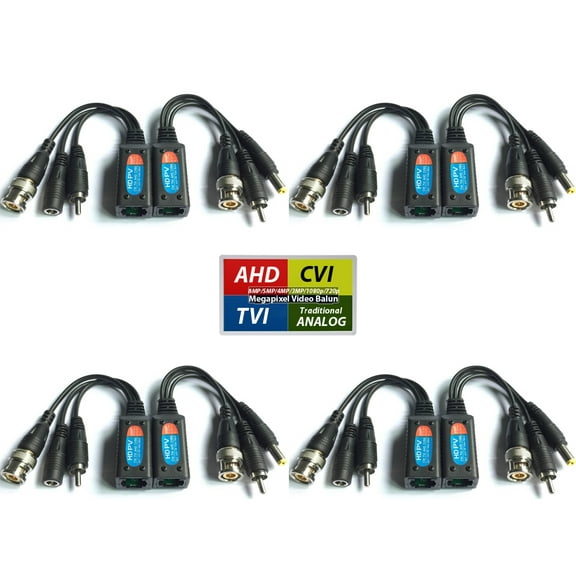 Evertech 8MP HD-CVI TVI AHD Passive Video Audio Balun with Power Connector RJ45 CAT5 Data Transmitter 4 Pairs