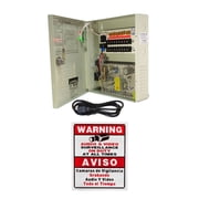 Evertech 9 Channel 12V DC 5 Amp PTC Fuse Power Supply Distribution Box with Key Lock for Security Camera Systems with Surveillance Warning Sign