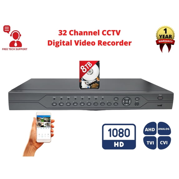Evertech H.265 32 Channel Surveillance Digital Video Recorder Supports 1080p AHD TVI CVI and Analog (960H) Cameras, Easy Remote Access 8TB HDD