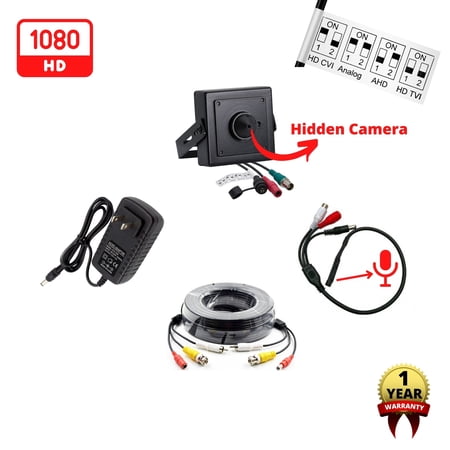 Evertech HD 1080P AHD TVI CVI Analog Indoor Security Surveillance Camera with Mic CCTV Cable and Power Supply Kit