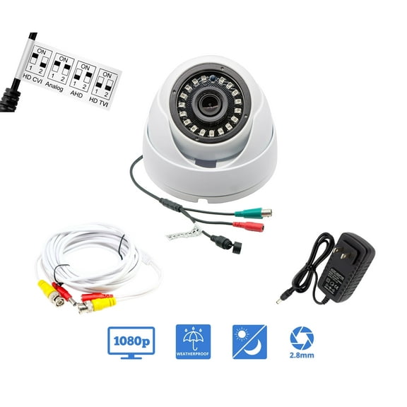 Evertech HD 1080P Indoor Outdoor Wide Angle Lens Dome Security Camera with Power Supply and 25ft Video Power Cable
