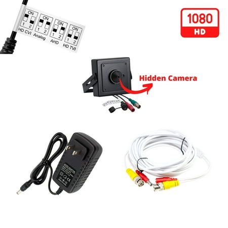 Evertech HD 1080P Mini Indoor Pinhole Lens Metal Camera AHD TVI CVI Analog Compatible with 25ft Cable and Power Supply