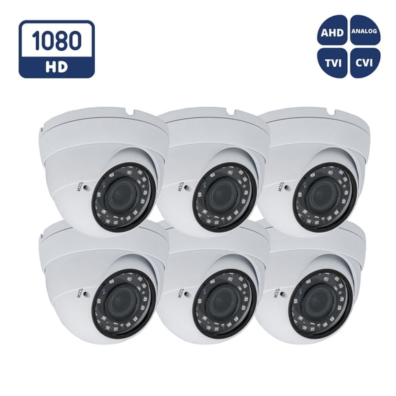 Evertech HD 1080p Dome Security Camera Indoor Outdoor Metal Housing 2.8-12mm Wide Angle Lens and 98 feet Night Vision 6 Pack