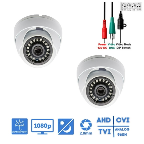 Evertech Indoor Outdoor Weatherproof Wide Angle 2.8mm Lens 2MP Dome Security Camera 2 Pack