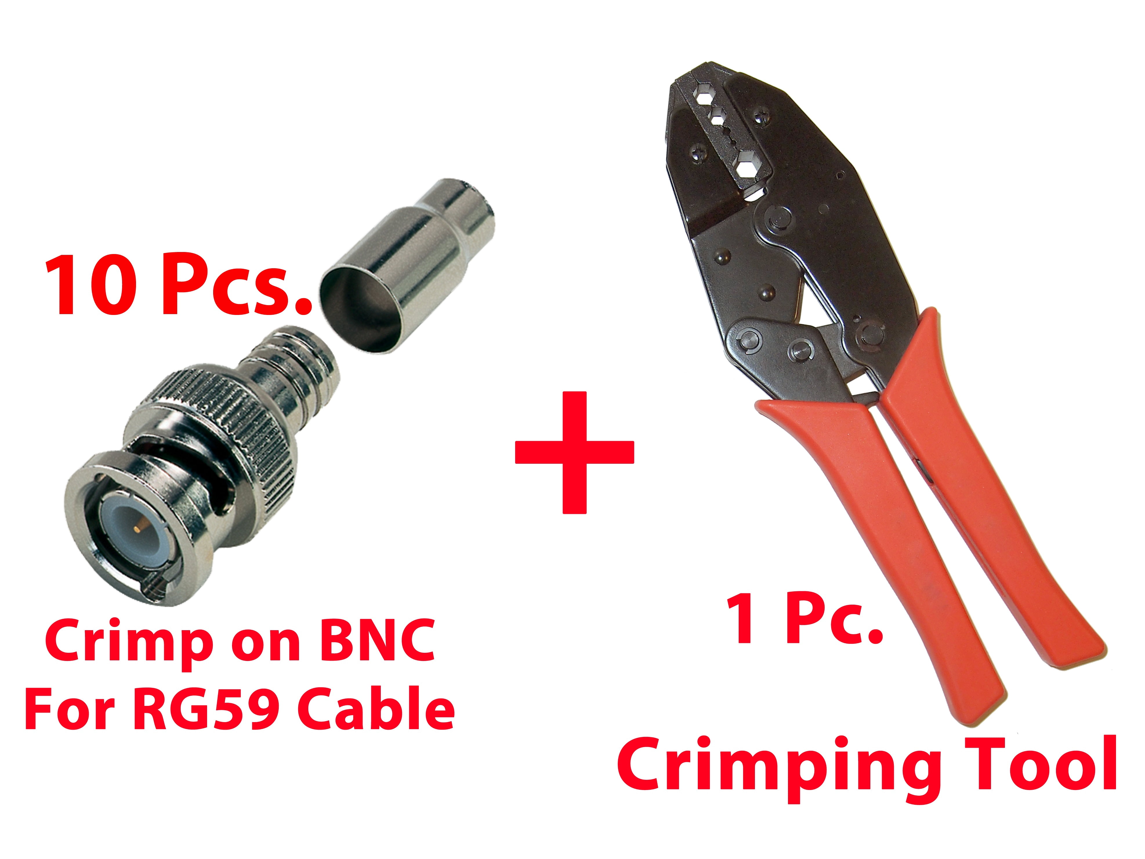 Evertech Professional Coaxial Crimping Tool + 10 Pcs BNC Male Crimp On Connector for Siamese RG59