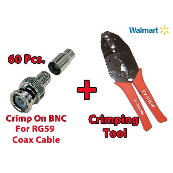 Evertech Professional Coaxial Crimping Tool with 60 Pcs BNC Crimp Connector for Siamese RG59