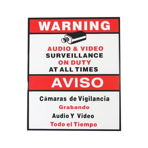 Evertech Security Alert "Audio & Video Surveillance On Duty At All Times" Sign CCTV Video Surveillance Warning Sign Bilingual English Spanish Size: 9 x11 "