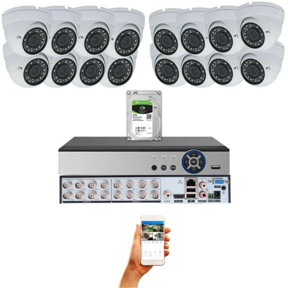 Evertech Security Camera System 16 Channel HD H.264 DVR with 4TB HDD and 16x 1080p HD Outdoor Indoor Weatherproof CCTV Cameras Smartphone Remote Monitoring
