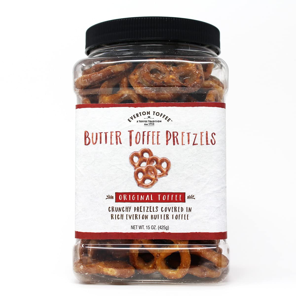 Everton Original Butter Toffee YPF5Pretzels: Gourmet Artisan Butter Toffee Covered Pretzels, made in small batches for that Rich Small Batch Butter Toffee Confection. 15oz Gourmet Grab Jar