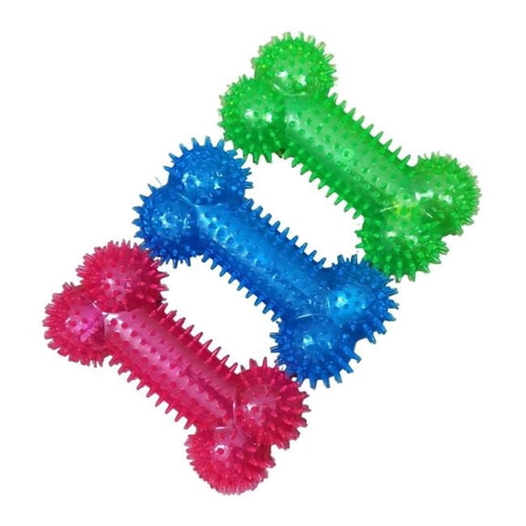 Evertone BK5939 Safe LED Bone Chew Toy for Dogs - Tough, Light-Up, Interactive Squeaky Rubber Bone for Teething & Dental Care - Set of 3
