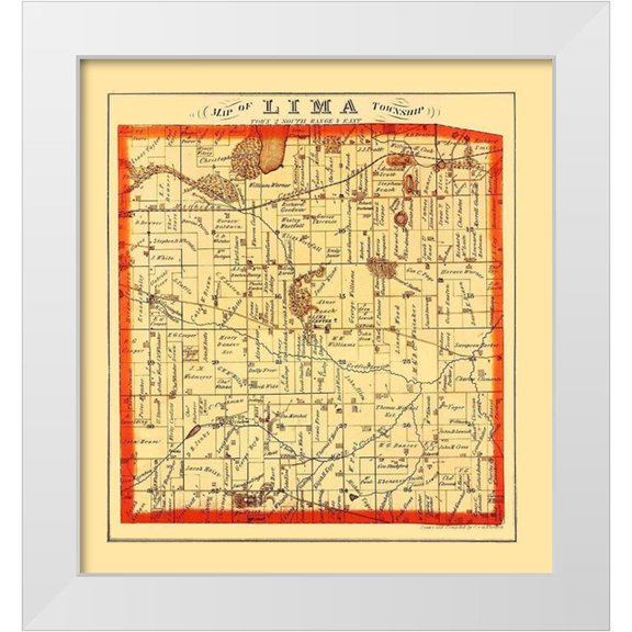 Everts 12x13 White Modern Wood Framed Museum Art Print Titled - Lima Michigan Landowner - Everts 1874