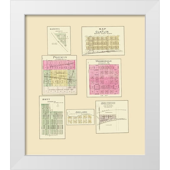 Everts 12x13 White Modern Wood Framed Museum Art Print Titled - Mayetta, Claflin, Potwin, Woodsdale, Hoyt Kansas