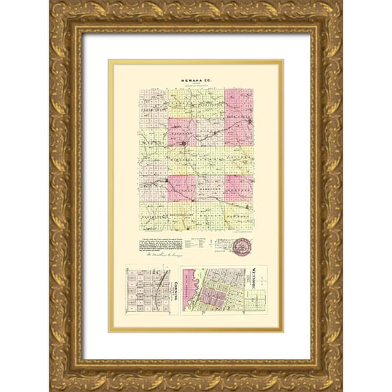Everts 13x18 Gold Ornate Wood Framed with Double Matting Museum Art Print Titled - Nemeha Kansas - Everts 1887
