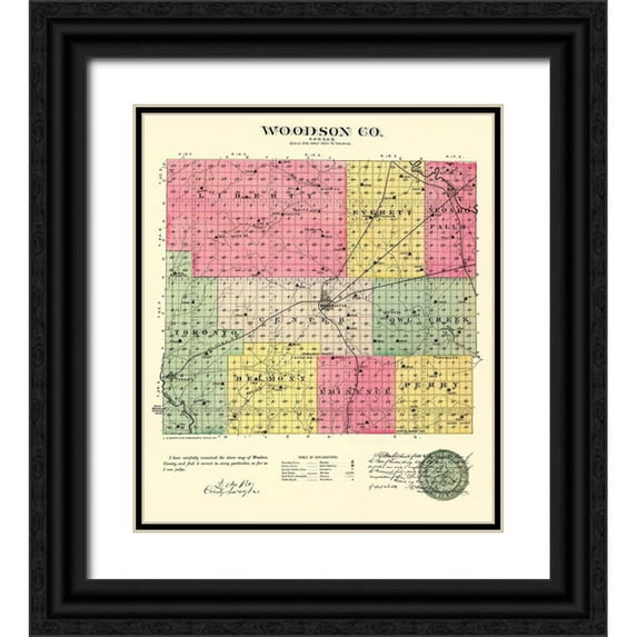 Everts 15x17 Black Ornate Wood Framed with Double Matting Museum Art Print Titled - Woodson Kansas - Everts 1887