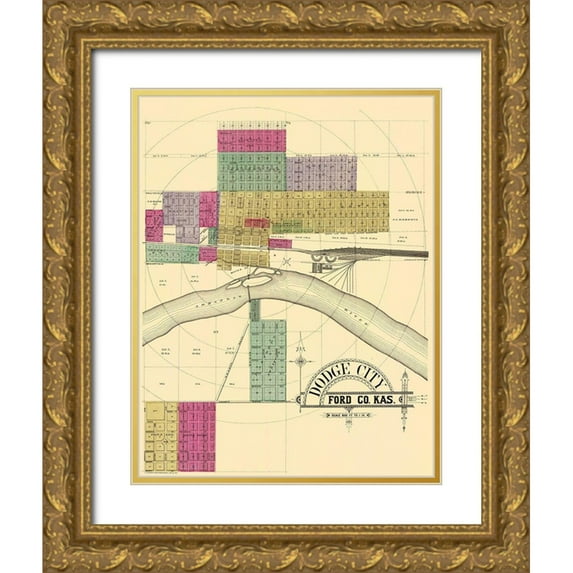 Everts 15x18 Gold Ornate Wood Framed with Double Matting Museum Art Print Titled - Dodge City Kansas - Everts 1887