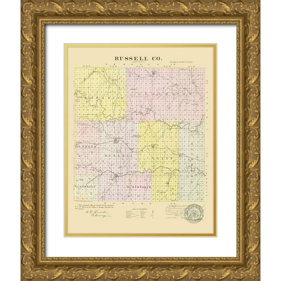 Everts 15x18 Gold Ornate Wood Framed with Double Matting Museum Art Print Titled - Russell Kansas - Everts 1887
