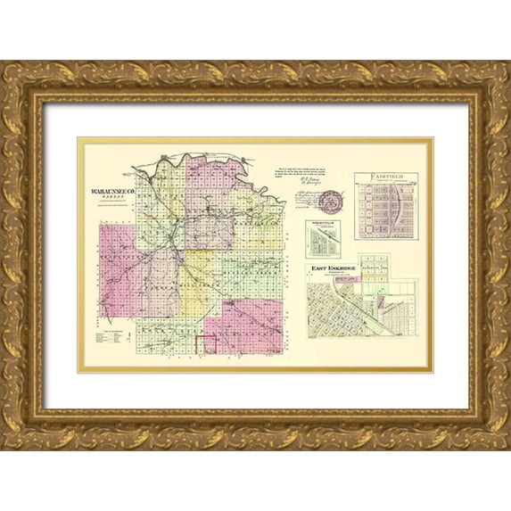 Everts 18x13 Gold Ornate Wood Framed with Double Matting Museum Art Print Titled - Wabaunsee Kansas - Everts 1887
