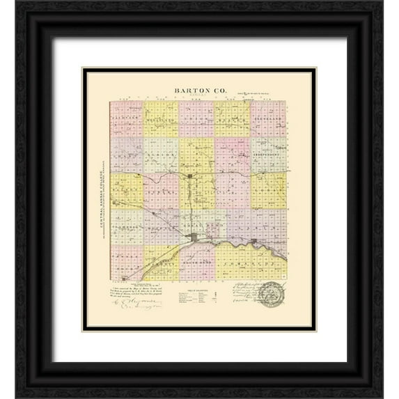Everts 20x22 Black Ornate Wood Framed with Double Matting Museum Art Print Titled - Barton Kansas - Everts 1887