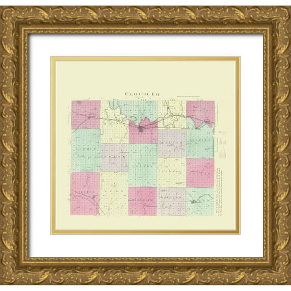Everts 21x20 Gold Ornate Wood Framed with Double Matting Museum Art Print Titled - Cloud Kansas - Everts 1887