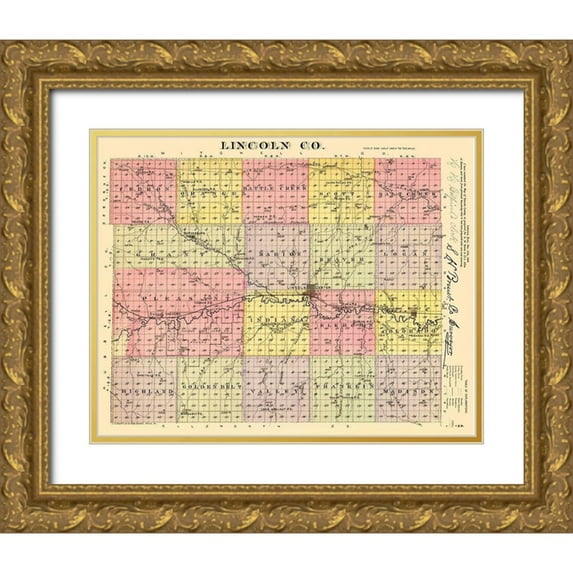 Everts 24x20 Gold Ornate Wood Framed with Double Matting Museum Art Print Titled - Lincoln Kansas - Everts 1887