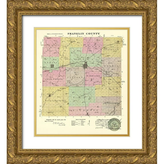 Everts 26x29 Gold Ornate Wood Framed with Double Matting Museum Art Print Titled - Franklin Kansas - Everts 1887