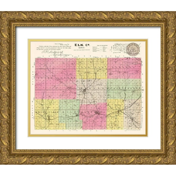 Everts 31x26 Gold Ornate Wood Framed with Double Matting Museum Art Print Titled - Elk Kansas - Everts 1887