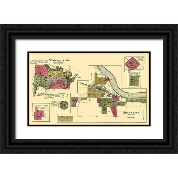Everts 32x21 Black Ornate Wood Framed with Double Matting Museum Art Print Titled - Wyandotte Kansas Landowner - Everts 1878
