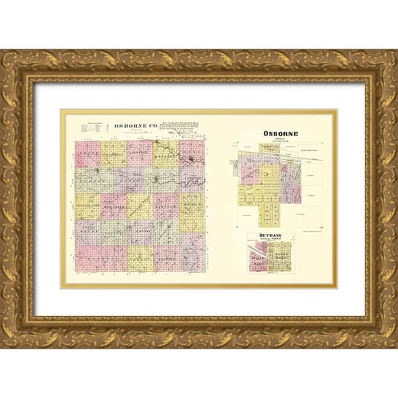 Everts 32x22 Gold Ornate Wood Framed with Double Matting Museum Art Print Titled - Osborne Kansas - Everts 1887