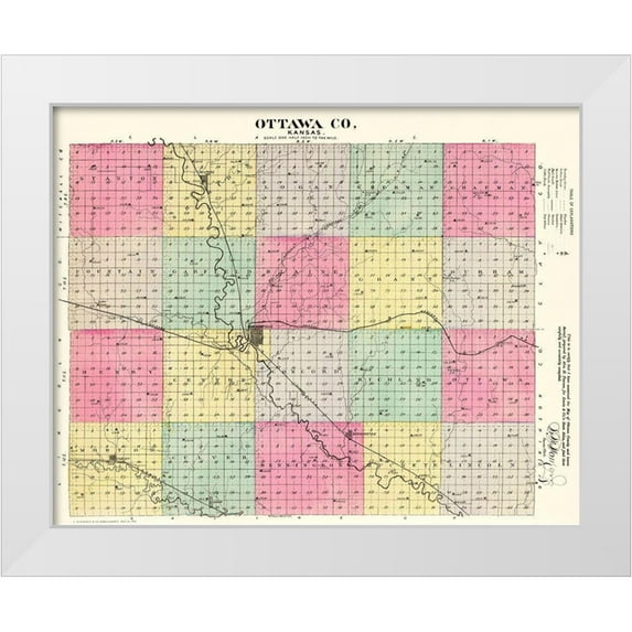 Everts 32x26 White Modern Wood Framed Museum Art Print Titled - Ottawa Kansas - Everts 1887