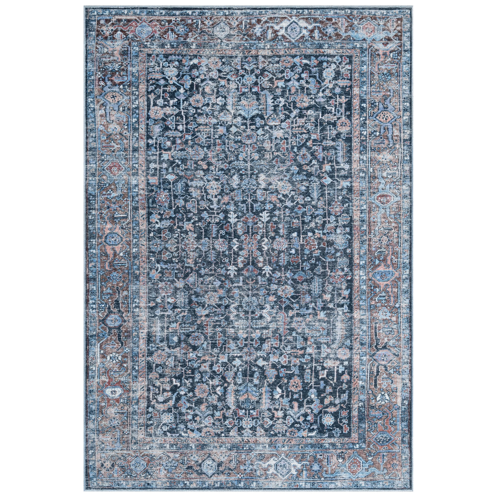 Everwash™ Callaghan Edith Distressed Vintage Machine Washable Area Rug, Blue, 3'11"x5'6"